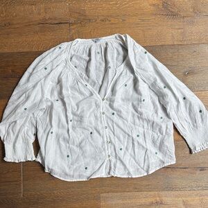 Rails White Blouse with Green Embroidery